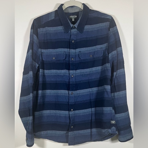 Toad&Co blue striped boardshirt flannel sz M slim fit skater outdoors hiking - Picture 1 of 8